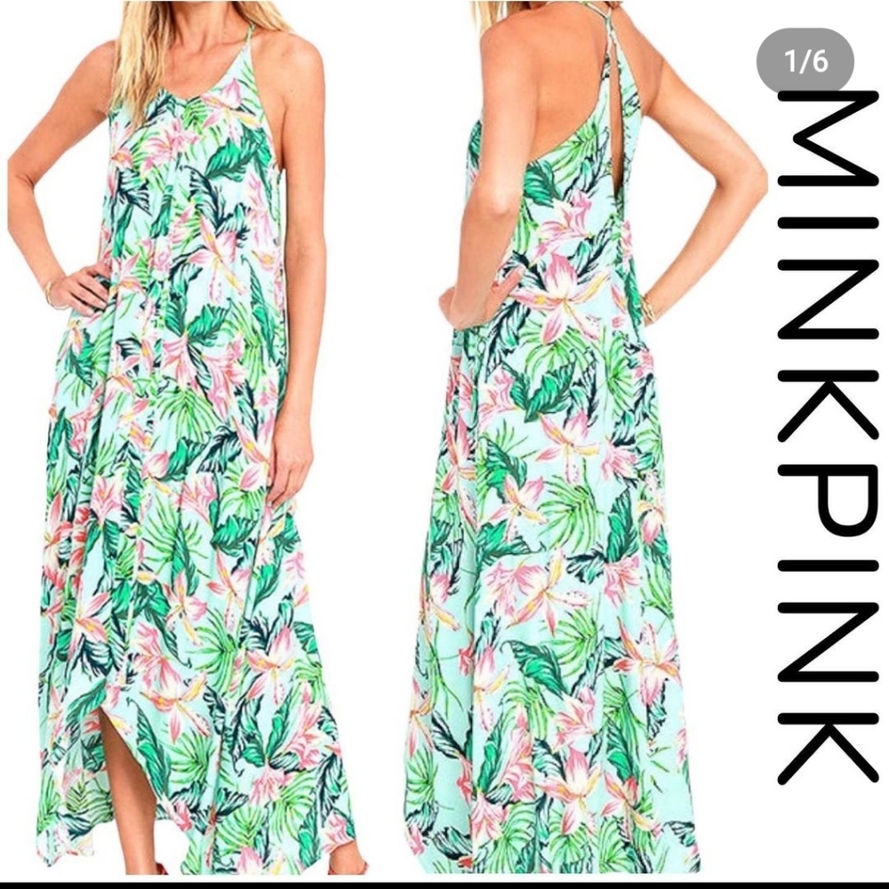 MINKPINK Urban Outfitters Palm Print Maxi Dress Large